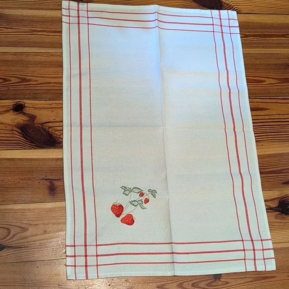 Strawberry Embroidered Cotton Kitchen Towels by Champagne & Eggs Set of 2
